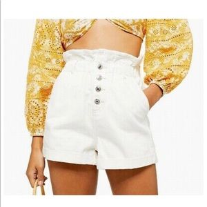 Topshop Paperbag Denim Shorts sz 12 in White NWT